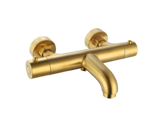 Thermostatische Temperatur einstellbares Bad oder Dusche Sprudel Mixer gebürstet Goldfarbe Messing Wasserhahn OEM Runde Klassisch