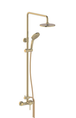Einfach mit Hebel ausgestrahlt Badezimmer Badmischer Wasserhähne Spalte Set Ringförmig Knurl Griff gebürstete goldene Messing