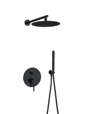 Klassische Matte Schwarz in der Wand Dusche Wasserhahn Regenschauer in der Wand verborgen Messing Ring Knurl Griff