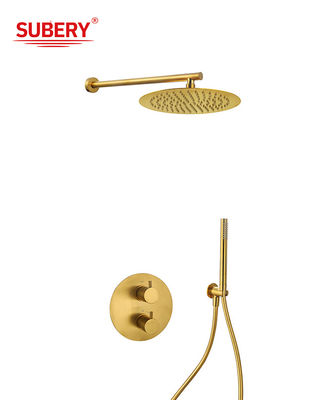 Verborgen in der Wand Thermostatik Wasserhähne gebürstet Gold Messing OEM Runde