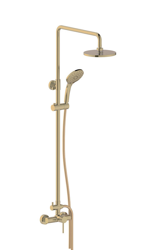Einfach mit Hebel ausgestrahlt Badezimmer Badmischer Wasserhähne Spalte Set Ringförmig Knurl Griff gebürstete goldene Messing