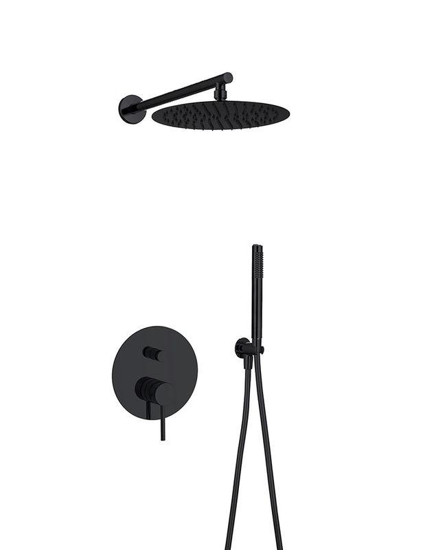 Klassische Matte Schwarz in der Wand Dusche Wasserhahn Regenschauer in der Wand verborgen Messing Ring Knurl Griff