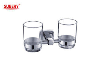Messing-Doppel-Tumbler-Halter Glas-Badezimmer hochwertige Chromfarbe OEM Messing-Basis quadratisch mit kurvem Design